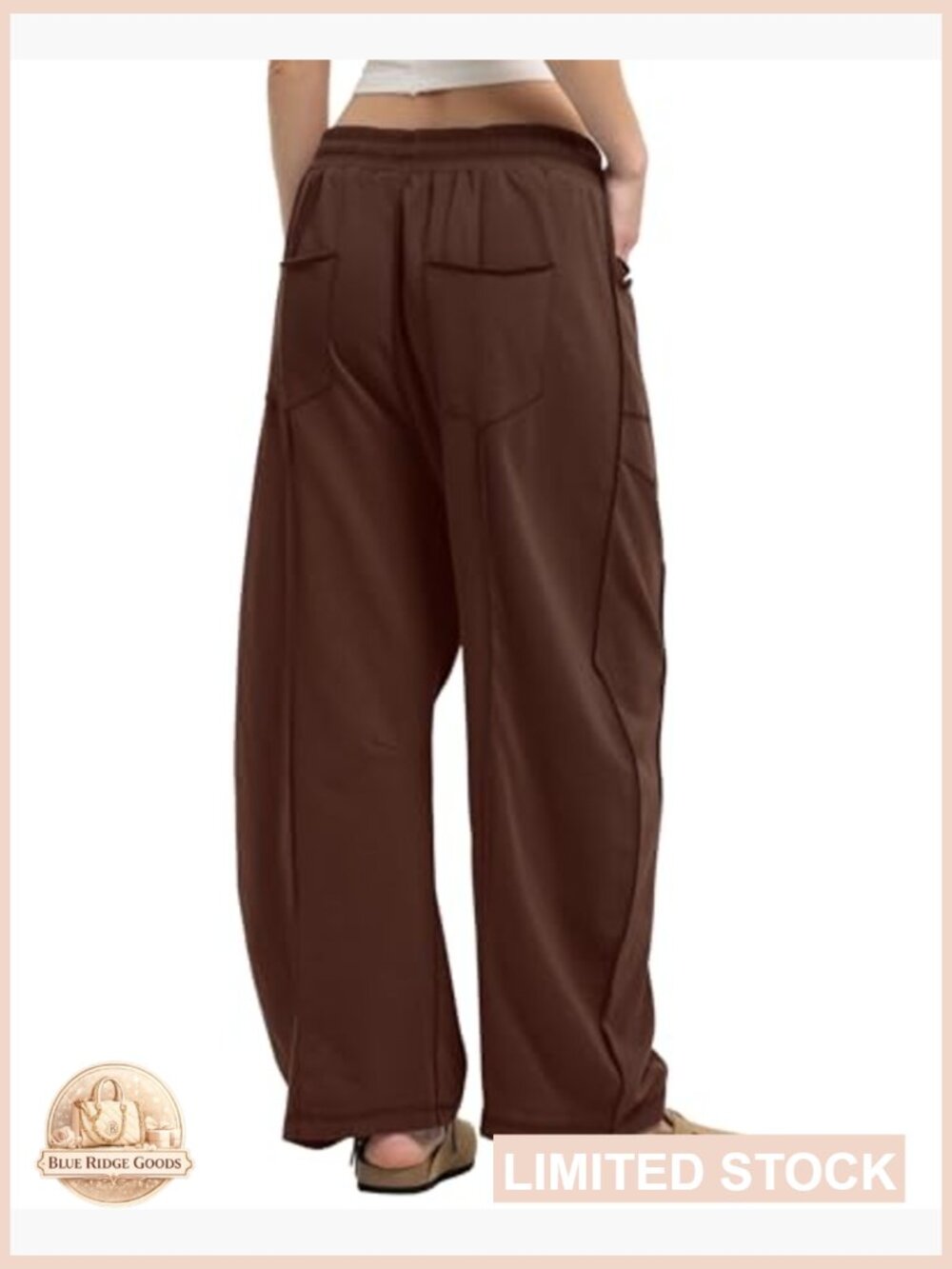 Women's Barrel Sweatpants High Waisted Baggy Wide Leg Lounge Pants Horseshoe - Picture 2 of 7